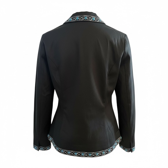 Victor Costa Occasion Black Turquoise Beaded Jacket M Western Glam Statement NWT - Picture 3 of 7